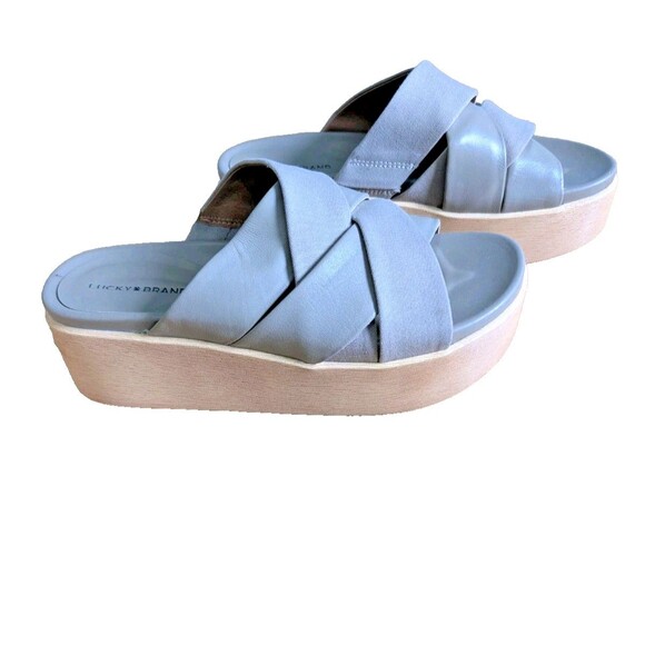 Lucky Brand Shoes - Lucky Brand Womens Sz 9 Platform Wedge Leather Woven Sandals Dikona Beige Taupe